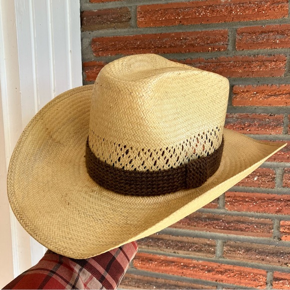 Vintage Stetson Roadrunner Bryantcote Straw Cowboy Hat Size 7 1/8 - Picture 1 of 11
